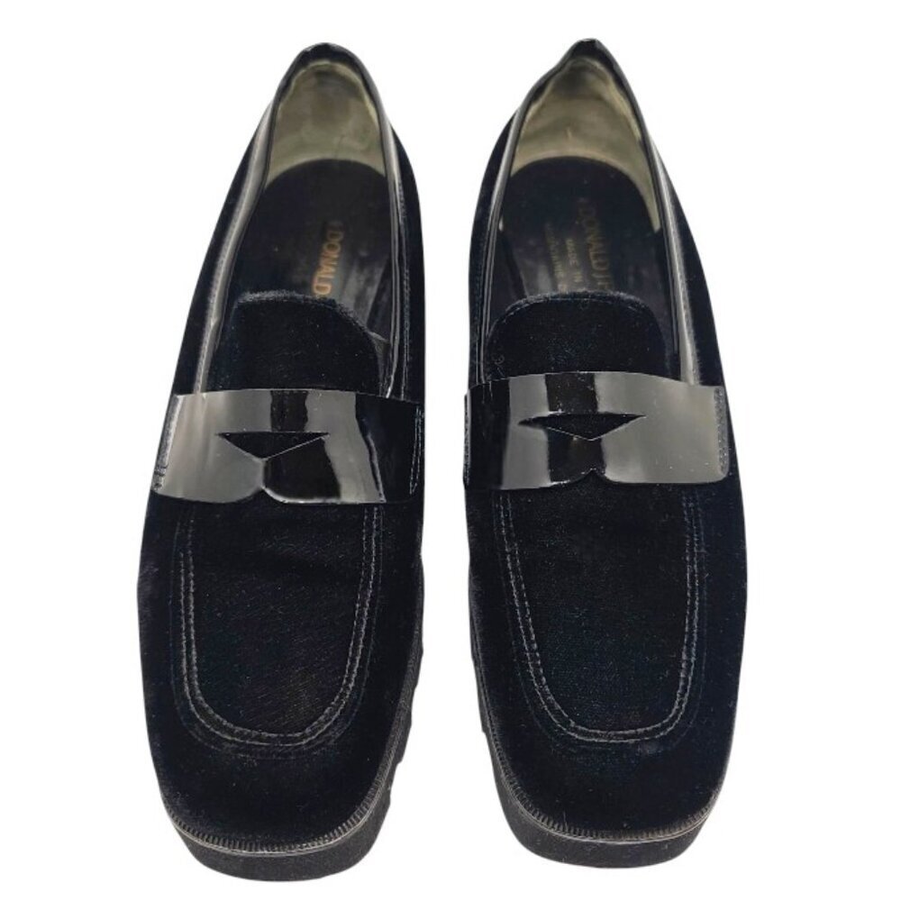 Donald J. Pliner Black Velvet and Patent Leather Loafers Size 10